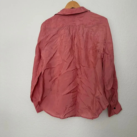 J.Crew Womens Blouse Satin Top Size M Pink Solid Long Sleeves Collared Pullover - Picture 2 of 6